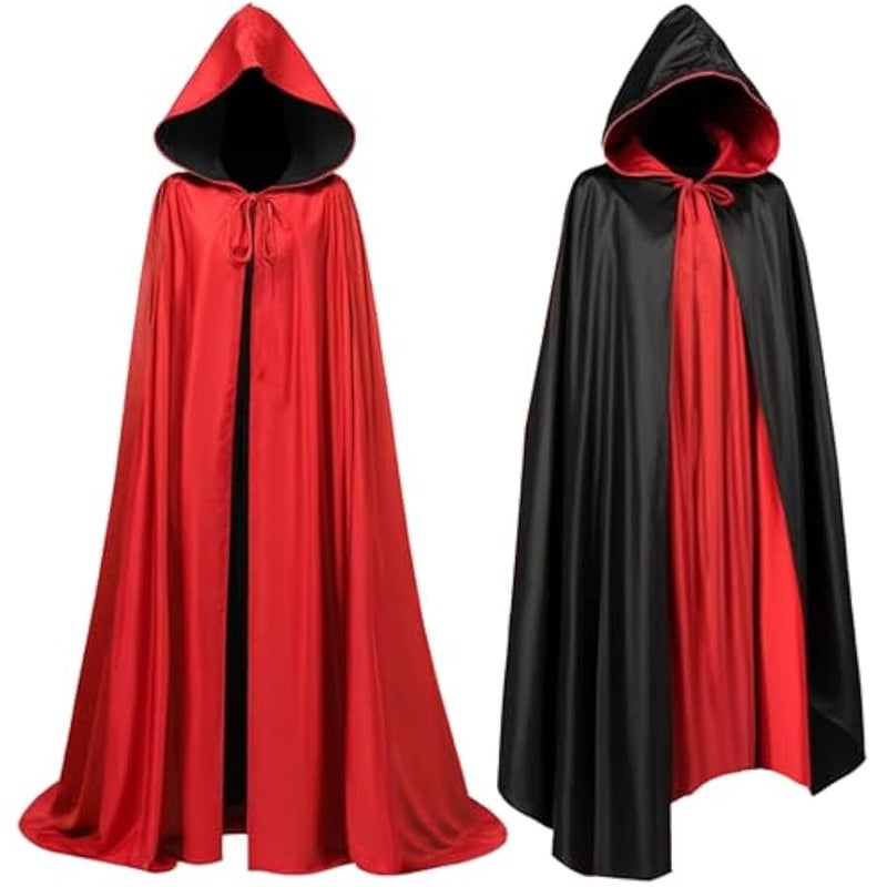 Reversible Hooded Cloak Unisex  Cosplay Costume Witch Black Red Cape Robe Vampire Cloak Full Length Masquerade Party Cape for Men and Women - Image 1